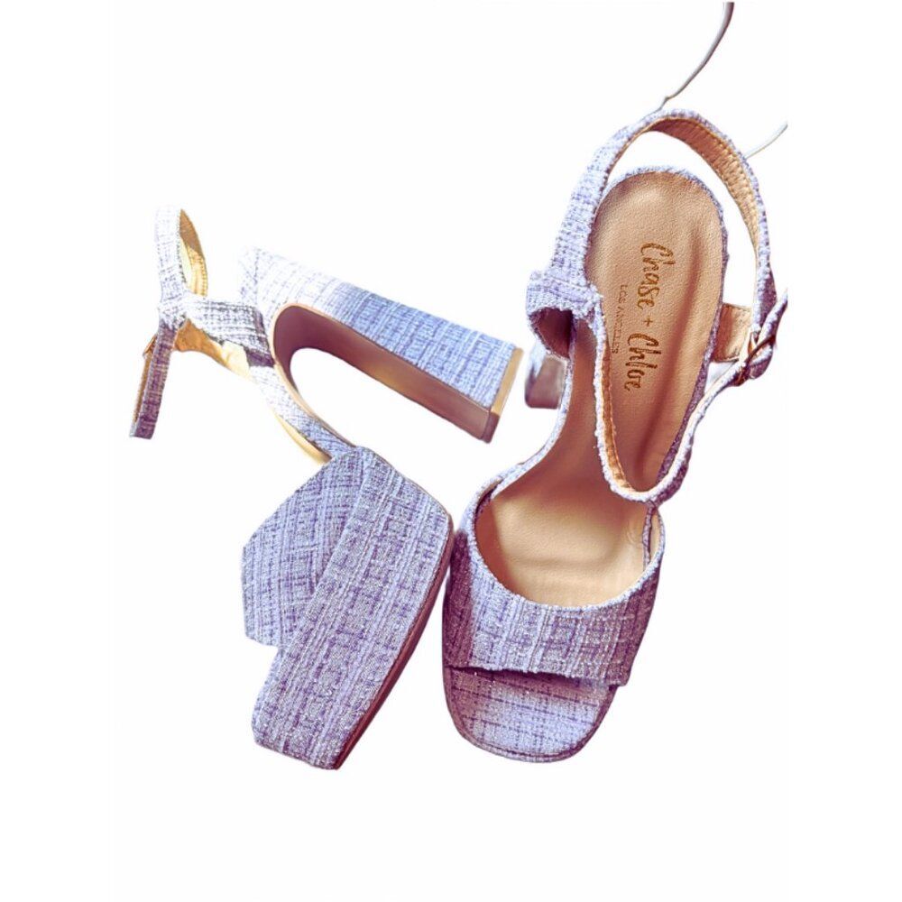 Chase + Chloe Womens Coquette Tweed Platform Heel Sandals Lavender NWB - Picture 6 of 9